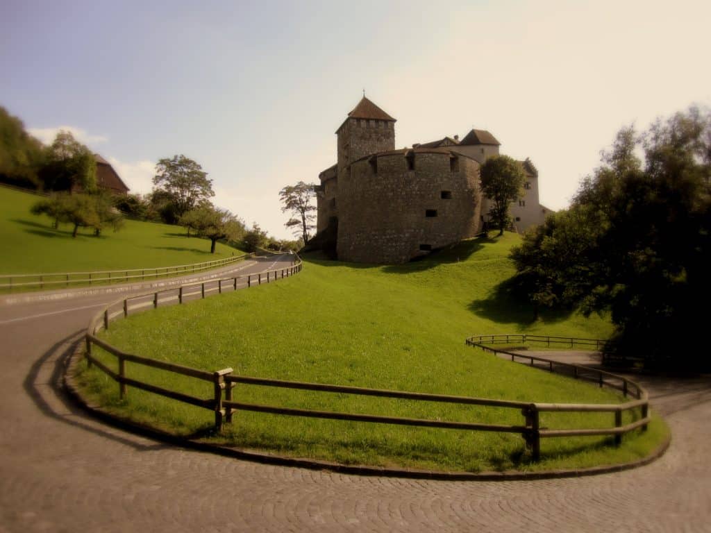 The royal palace in Liechtenstein, set behind a hill
