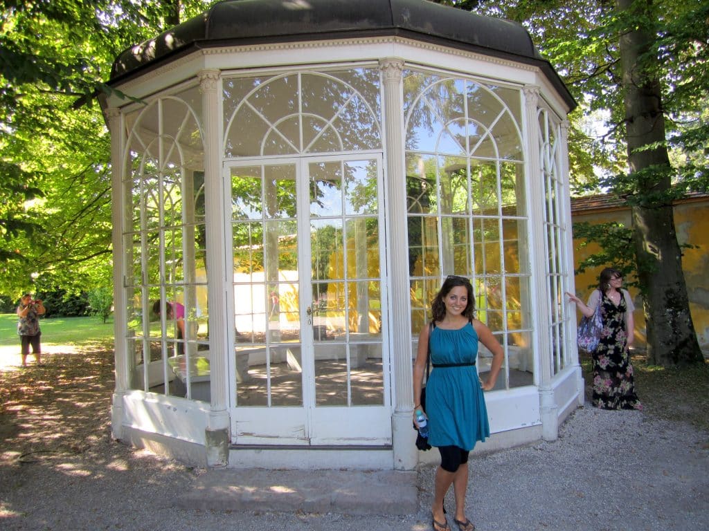 Kate standing in front of the gazebo from The Sound of Music