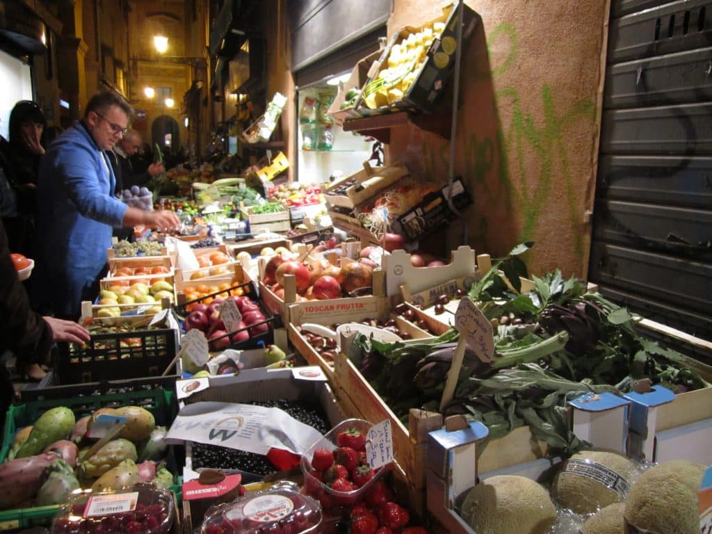 Outdoor food market in Bologna