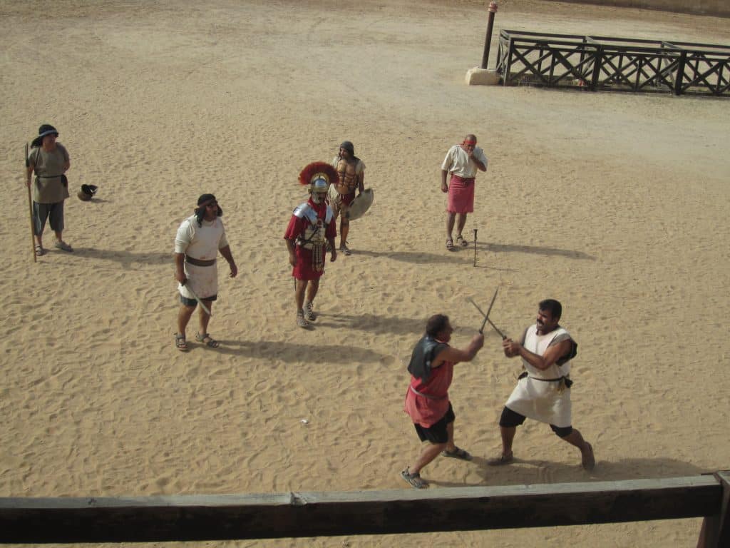 Gladiators fighting in a show in Jerash Jordan