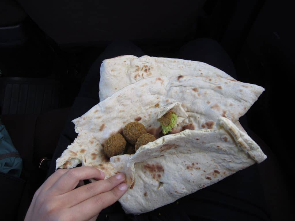 Pita stuffed with falafel