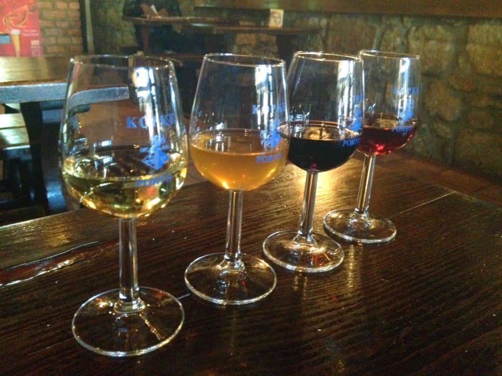 Four tasting glasses of Port
