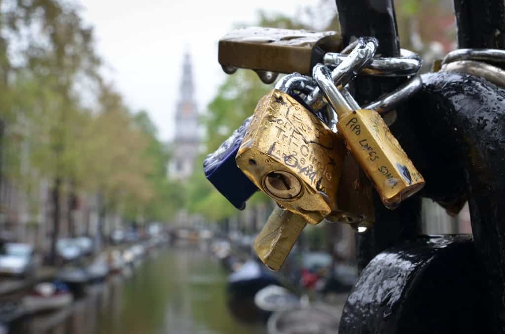 Locks on a bridge in Amsterdam