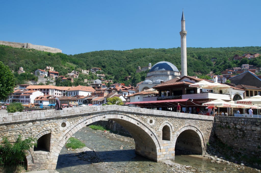 Prizren's bridge and mosque in Kosovo