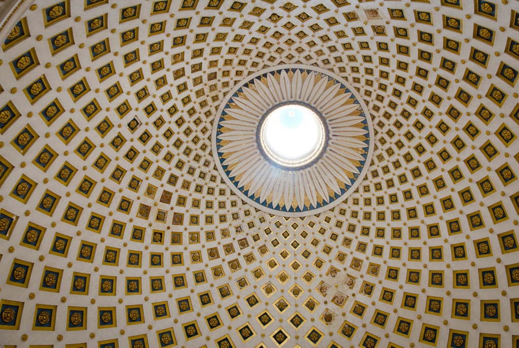 Close-up view looking up into the Mosta Dome.