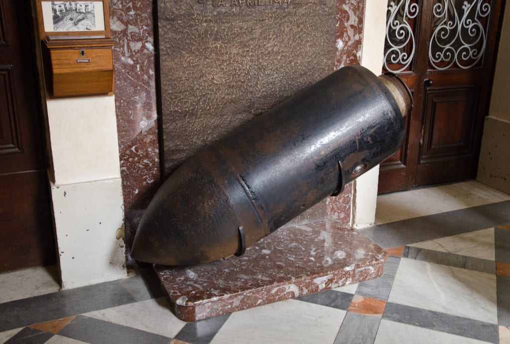 Replica of the bomb that fell on the Mosta Dome.