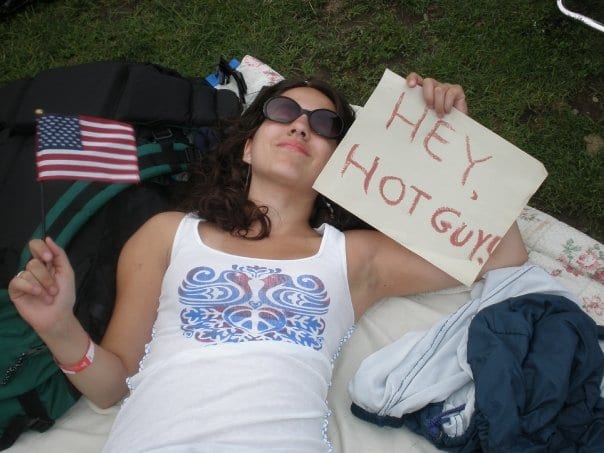 Kate with Hey Hot Guy! sign