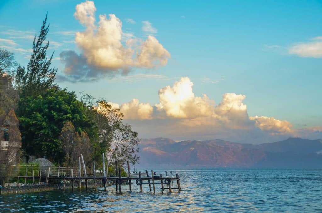 A calm lakeside shot at sunset.