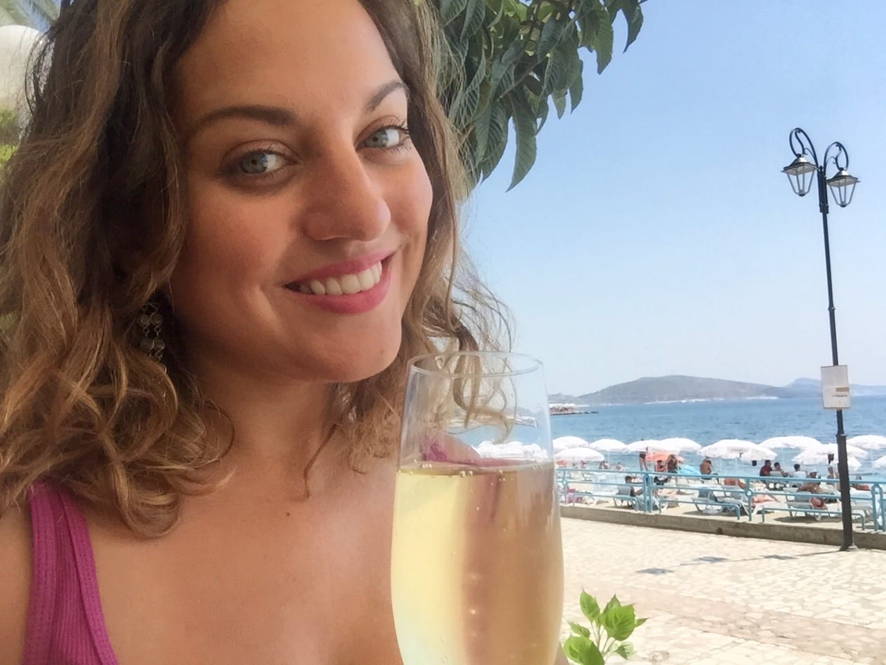 Kate with Prosecco in Saranda