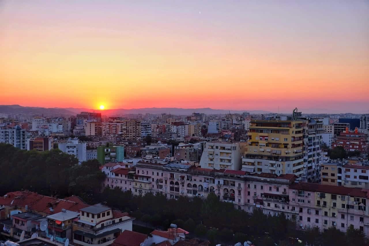 Sunset in Tirana, Albania