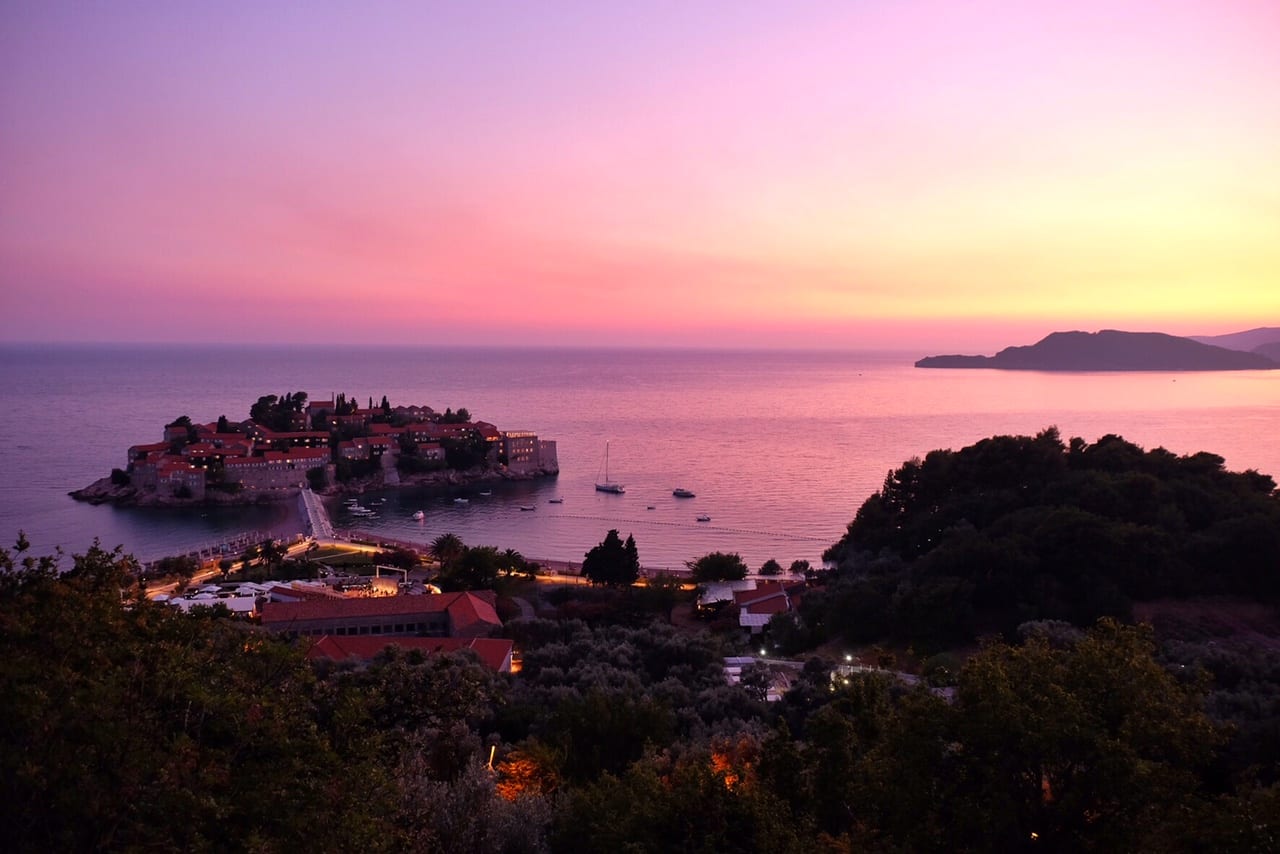 Sveti Stefan at Sunset