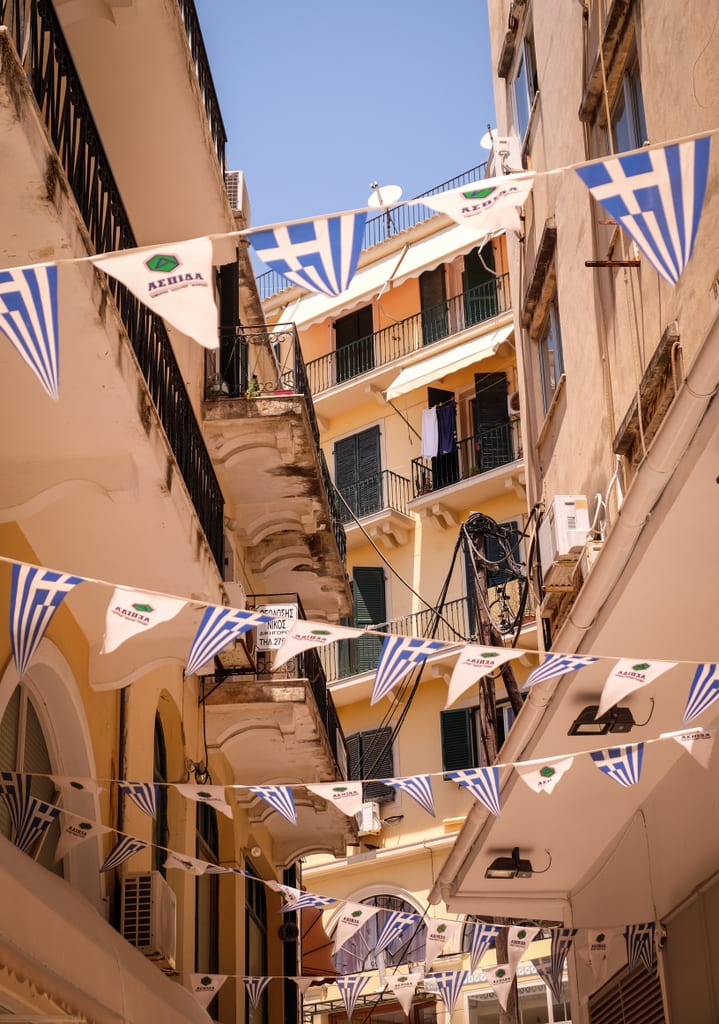 Greek Flags in Corfu, Greece