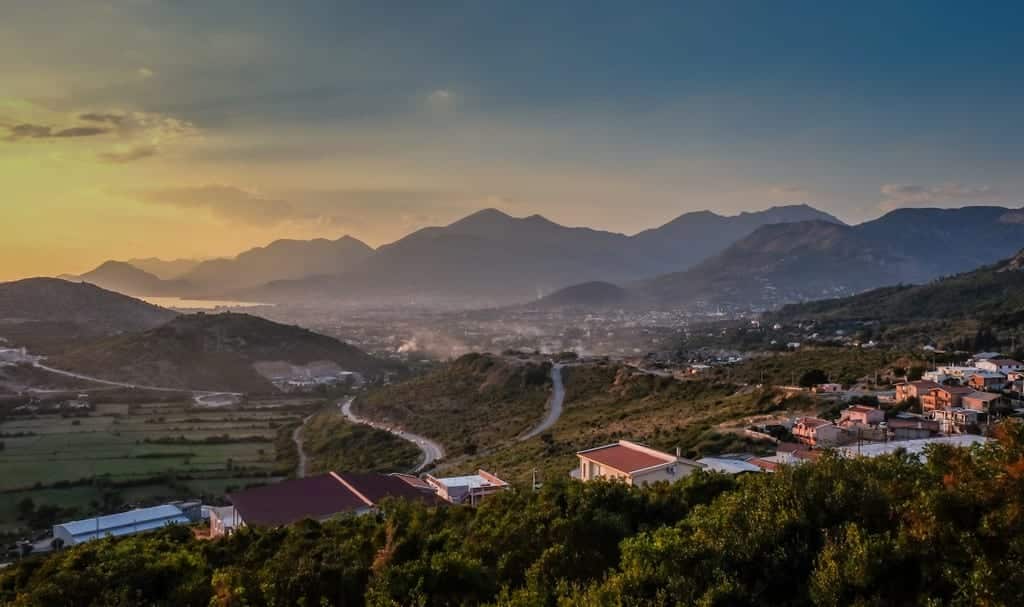 Montenegro mountains and seaside at sunset