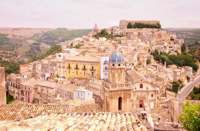 The medical city of Ragusa, Sicily, all sand-colored with lots of staircases and twisted paths.