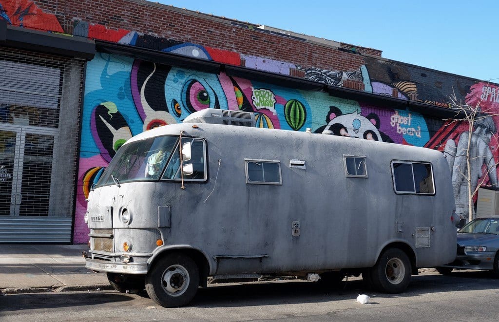 An unmarked gray van in Bushwick, Brooklyn