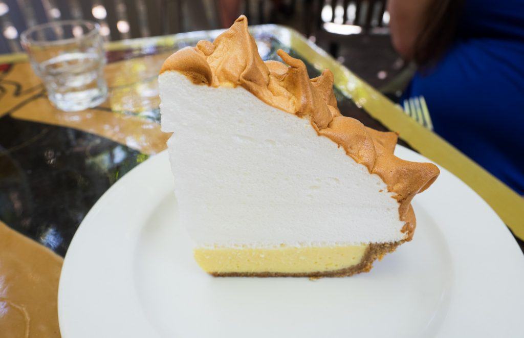 The key lie pie at Blue Heaven, topped with an ENORMOUS mound of meringue that is perfectly browned on top!