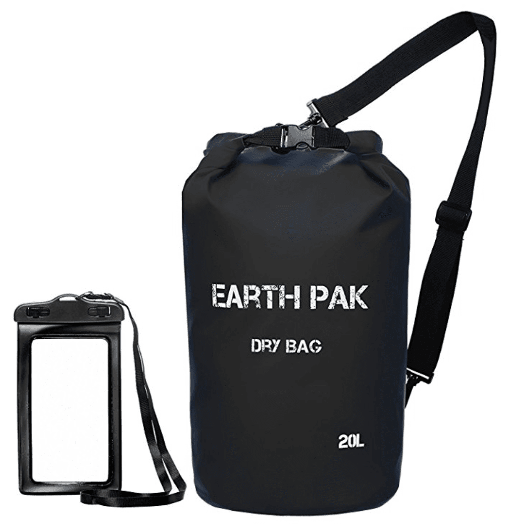 A black dry bag and smart phone protector