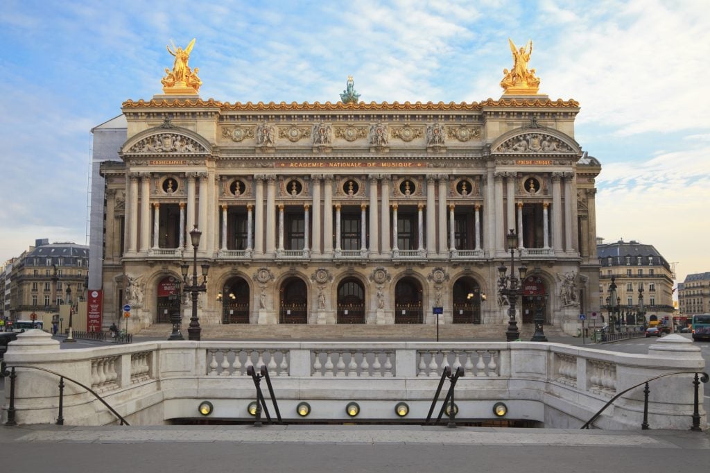 Paris's opera house, complete with statues on the building and golden angels on each corner.