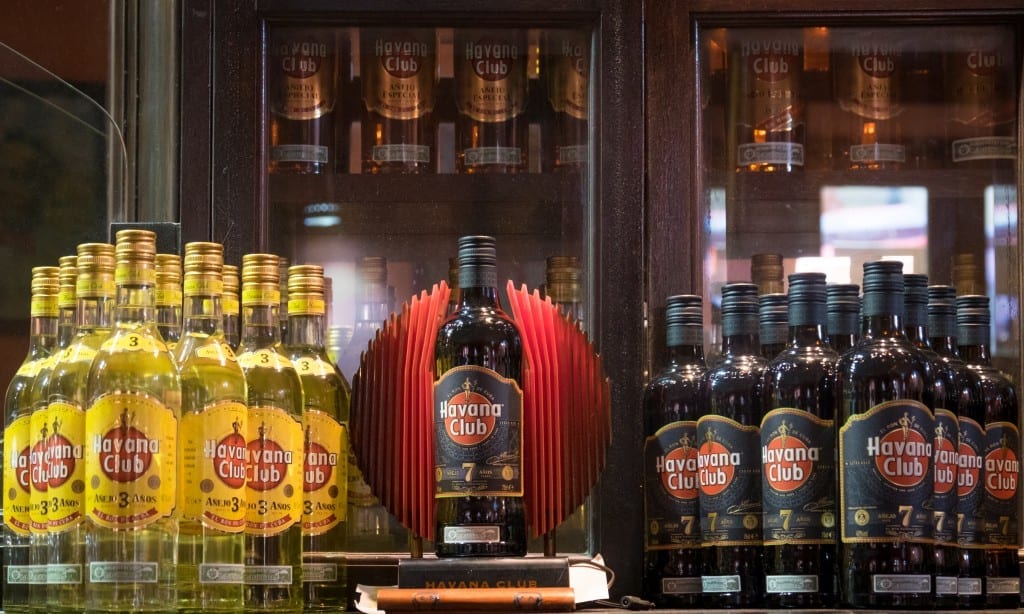 Rows of different Havana Club rum bottles