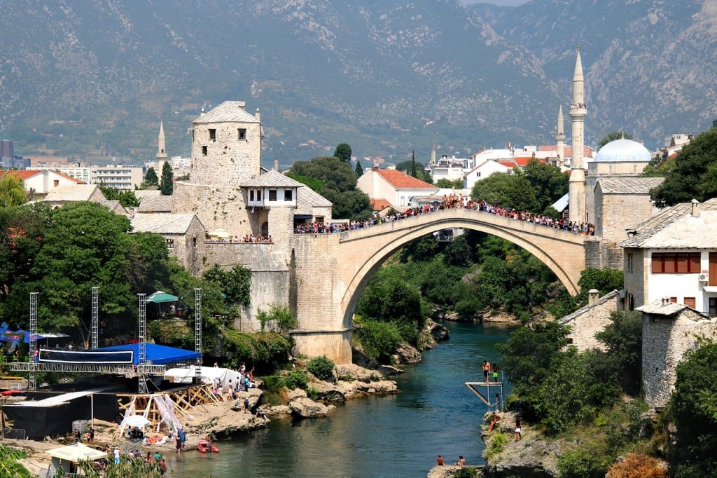 The bridge and skyline in Mostar, Bosnia