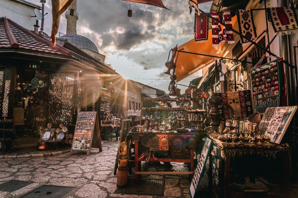 A market in Sarajevo at sunset