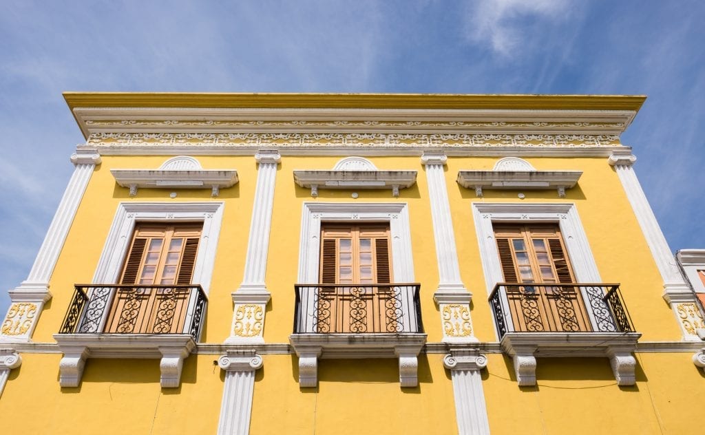 Yellow colonial building in Mexico