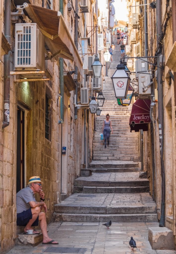 A steep staircase leading down to the Old Town of Dubrovnik