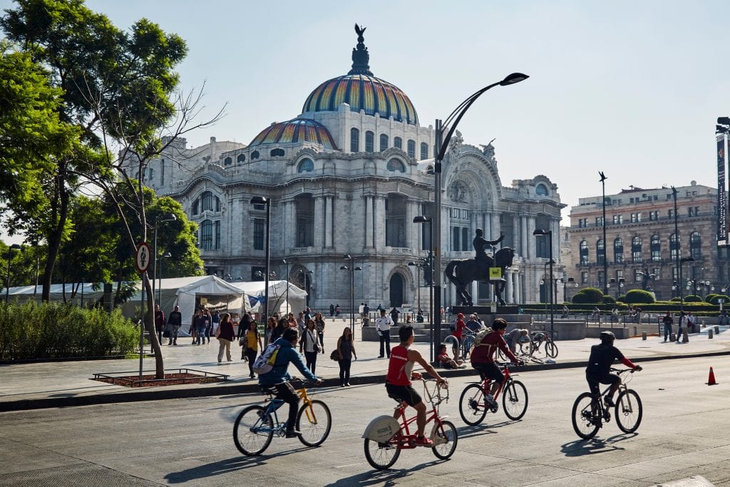 Biking in Bellas Artes, Mexico City