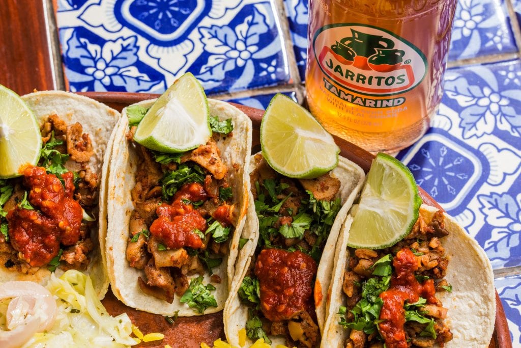 Jarritos mexican soda and tacos