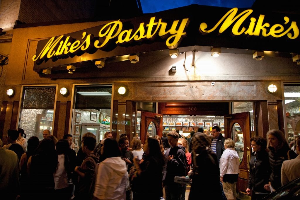 Big crowds lined up outside Mike's Pastry in Boston.