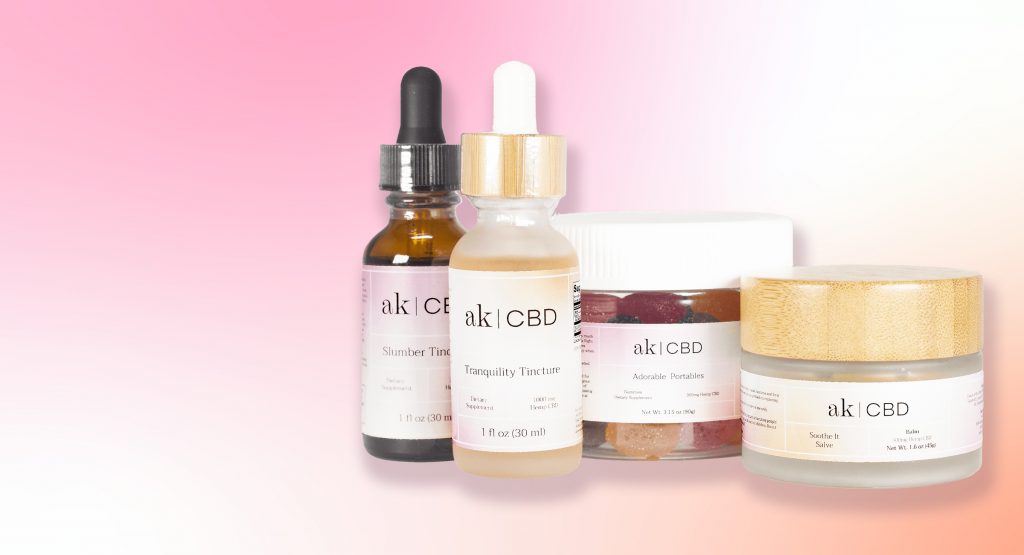 Four bottles of CBD products