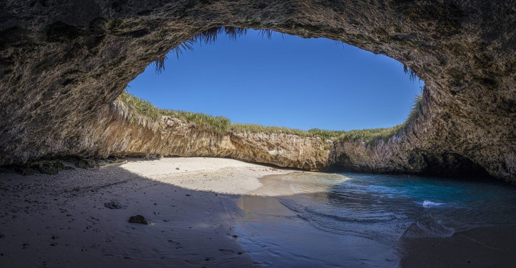 A Beach cave with an open roof in Mexico