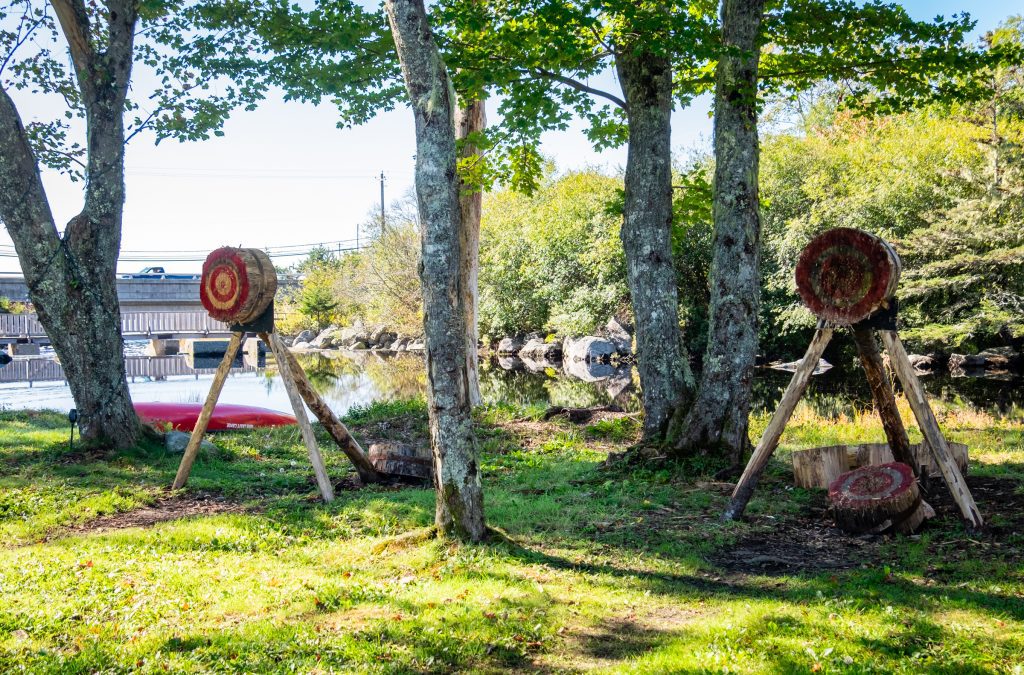 Wooden targets designed for axe-throwing.