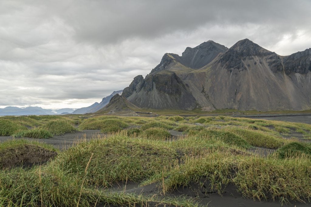 Grassy black sand dunes, rolling like an endless field.