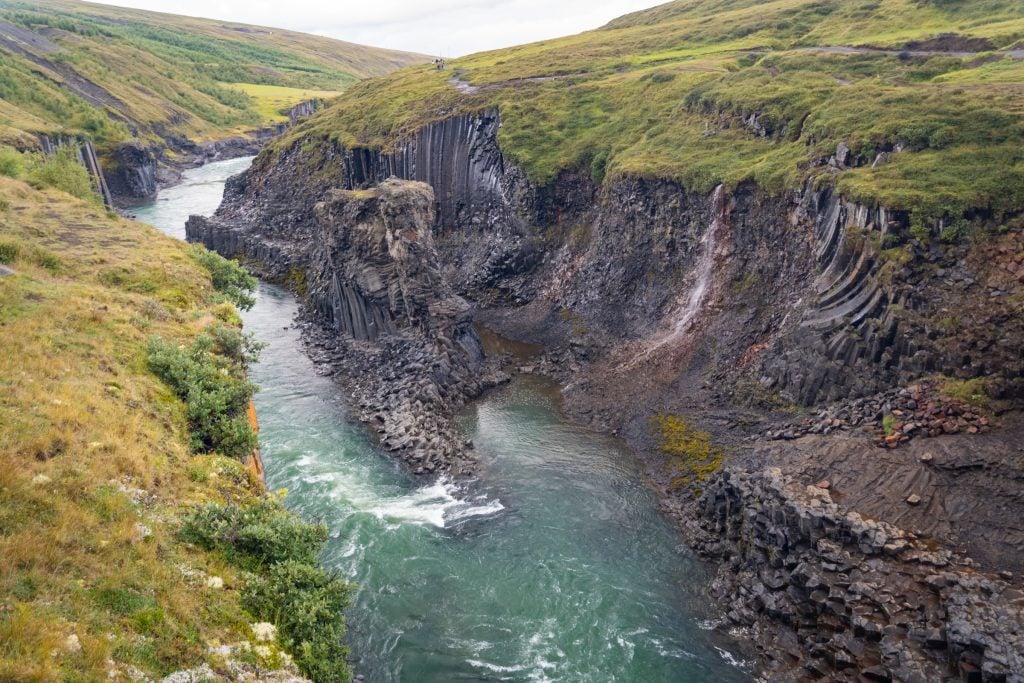 Another angle of the canyon with columns of basalt twisting and turning in different directions.