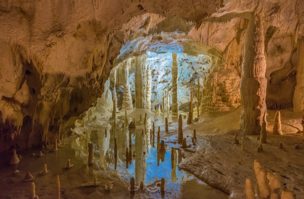 The inside of the Frasassi Caves Italy Landmark