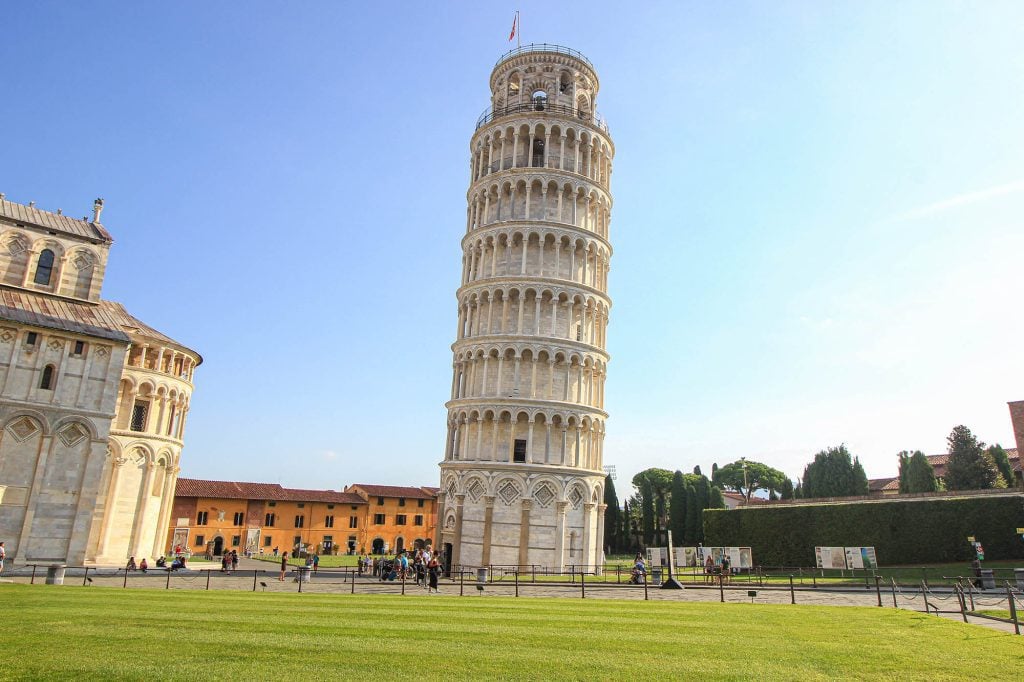The Leaning Tower of Pisa on a bright and sunny afternoon
