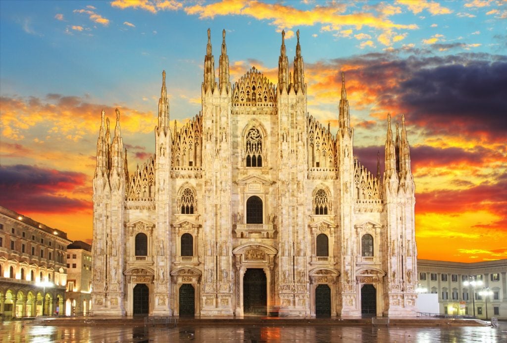 The Duomo of Milan with an incredible sunset in the background
