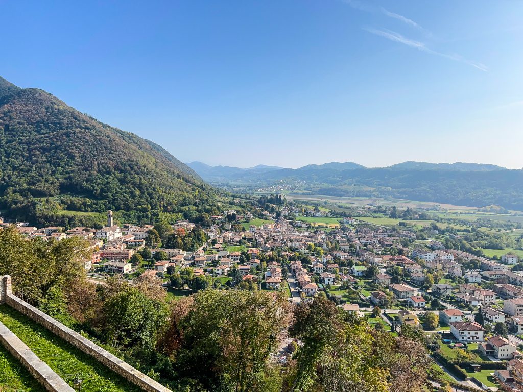 Aerial view of a town in Prosecco Hills Italy