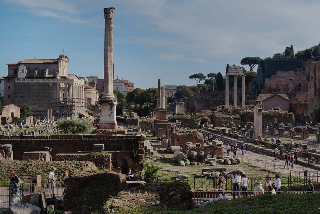 A view of the Roman Forum from the side