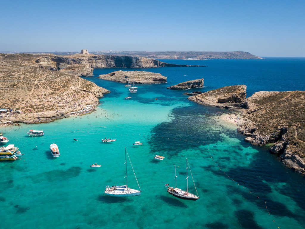 Aerial view of the Blue Lagoon on Comino Island