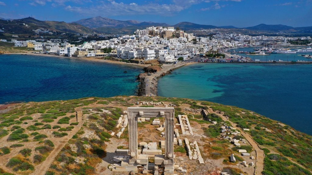 Aerial view of ancient ruins on Naxos, a must visit Mediterranean Island