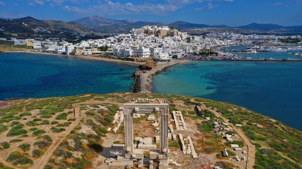 Aerial view of ancient ruins on Naxos, a must visit Mediterranean Island