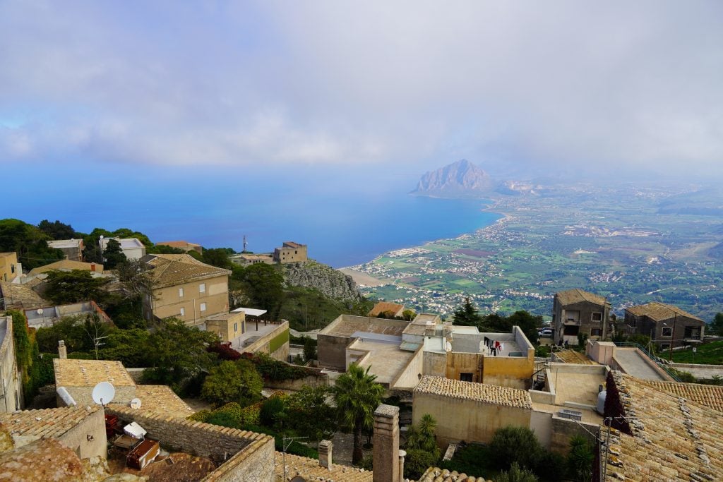 Aerial view of Erice on a cloudy day