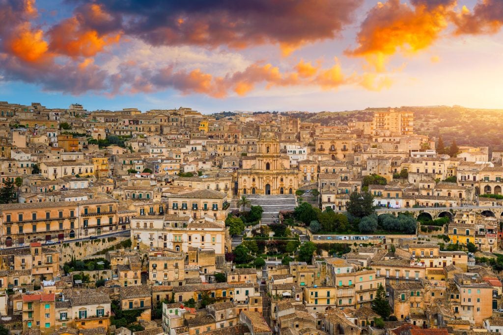 Aerial view of Modica at sunset