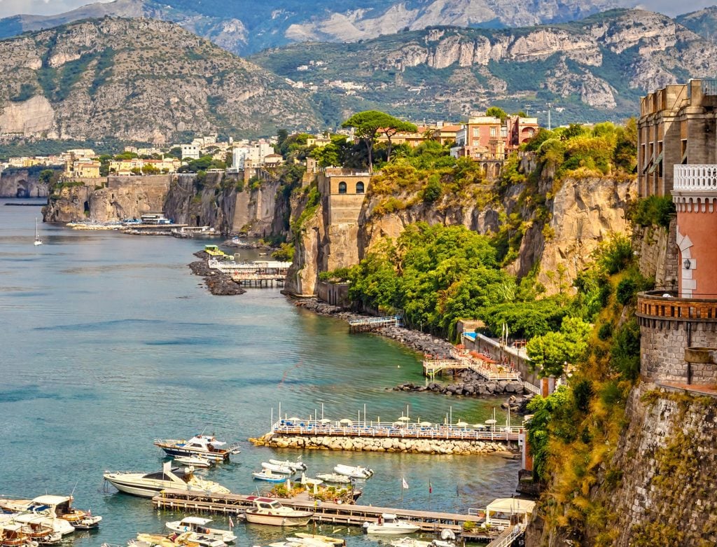 Sorrento's coastline, with straight up and down cliffs plunging into the sea.