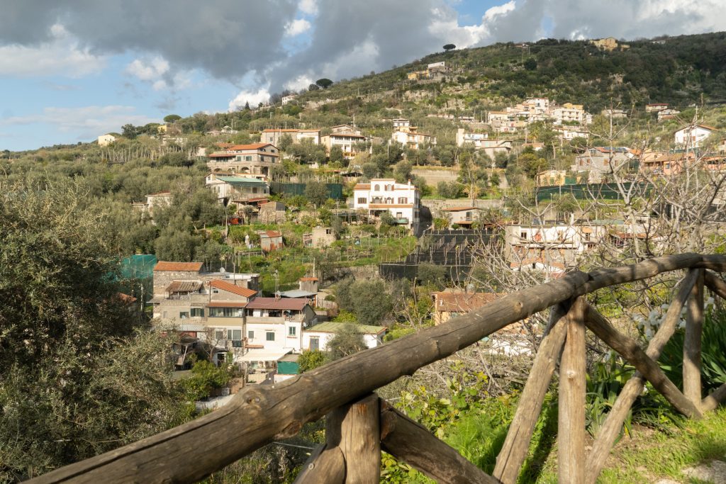 Views of wine terraces and tiny white buildings tucked into the hills surrounding Sorrento.