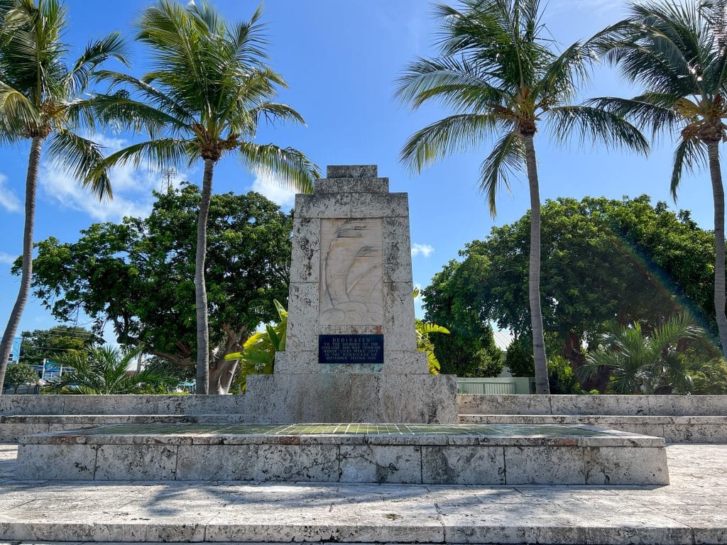 A stone memorial in Islamorada Florida remembering hurricane victims in 1935.