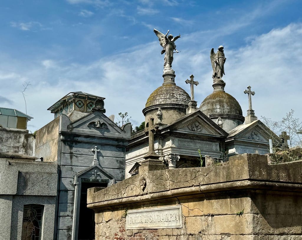 Angel-topped crypts in Recoleta Cemetery, Buenos Aires.