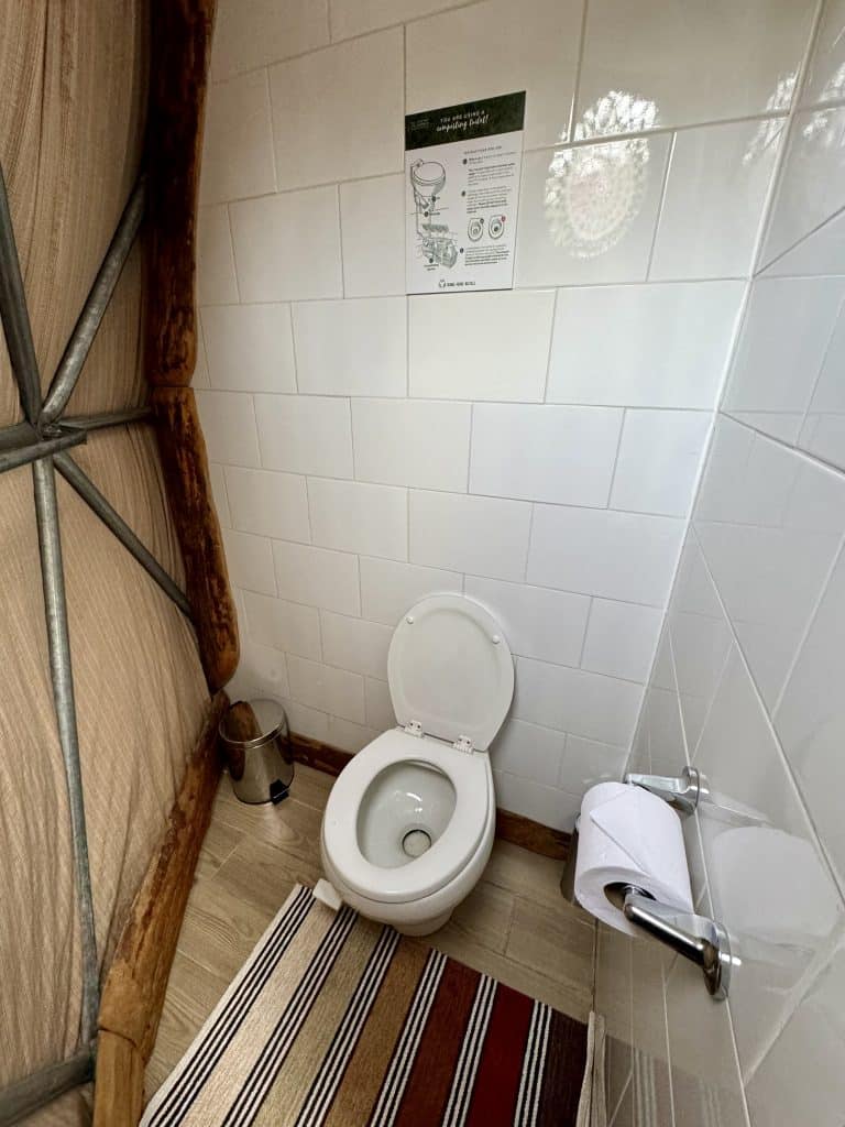 A small white toilet with a lever on the ground to flush it.